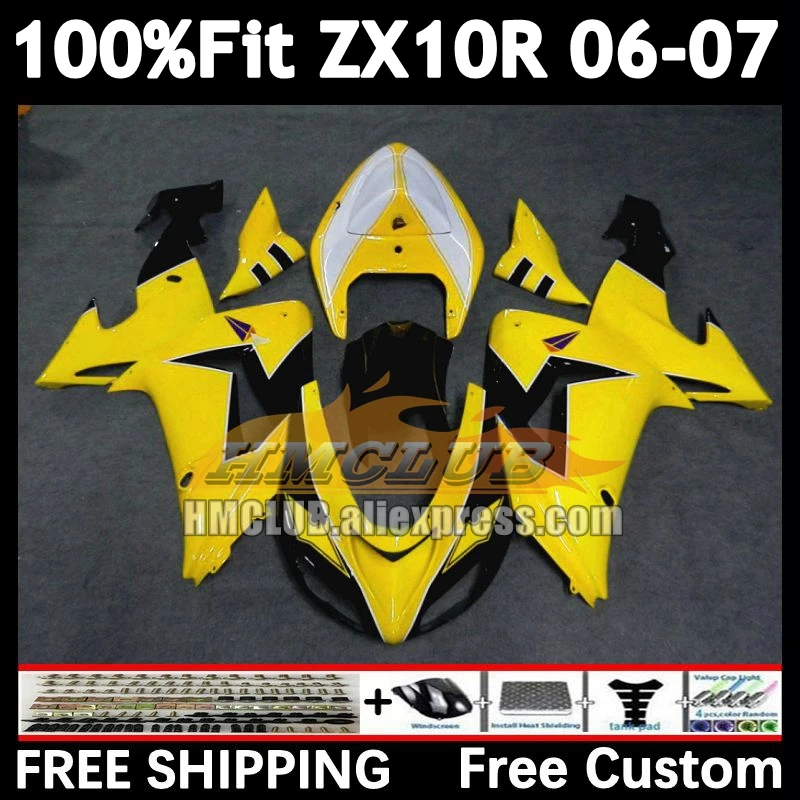 Injection Body For KAWASAKI NINJA ZX-10R ZX 1000 yellow blk CC 10R 10 R 168No.59 ZX1000CC 1000CC ZX10R 06 07 2006 2007 Fairing