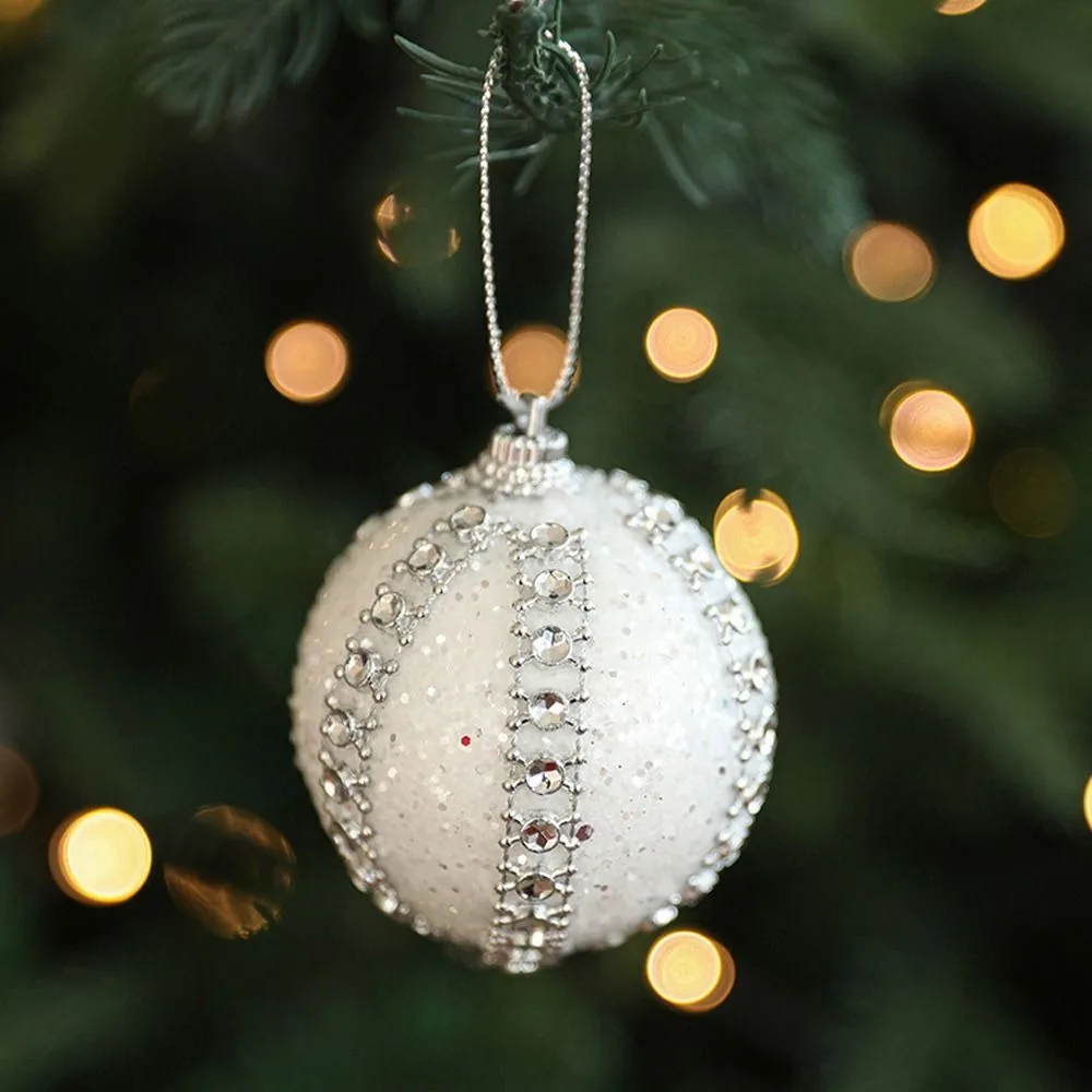 6pcs White Gold Foam Christmas Balls Pendant Reusable Shatterproof Christmas Hanging Balls Handmade Elegant