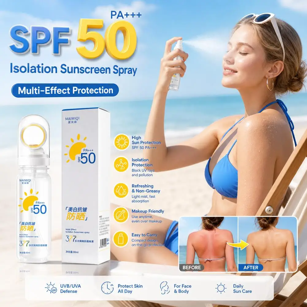 Intelligent Color Changing Cap Sunscreen Spray High Efficiency Broad Spectrum SPF 50 Rapid Absorbing Non-Greasy Travel Size 90ml