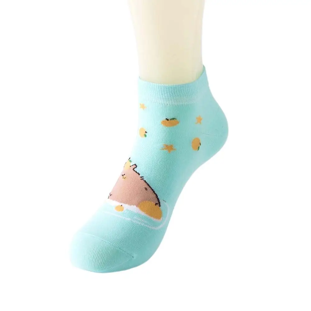 Fashion Anime Capybara Socks Letter Patchwork Short Ankle Socks Boat Kawaii Socks for Women Daily