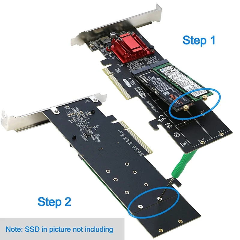 Adaptador PCIe NVMe duplo, SSD M.2 NVMe para PCI-E 3.1, X8, X16 Card, Suporte M.2 M Key, 22110, 2280, 2260, 2242