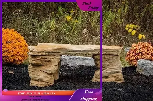 Cast Stone Petrified Rock Bench, Commercial Grade Concrete Benches, 3 Piece Concrete Bench, Hand Sculpted Fine Cast Stone Patio