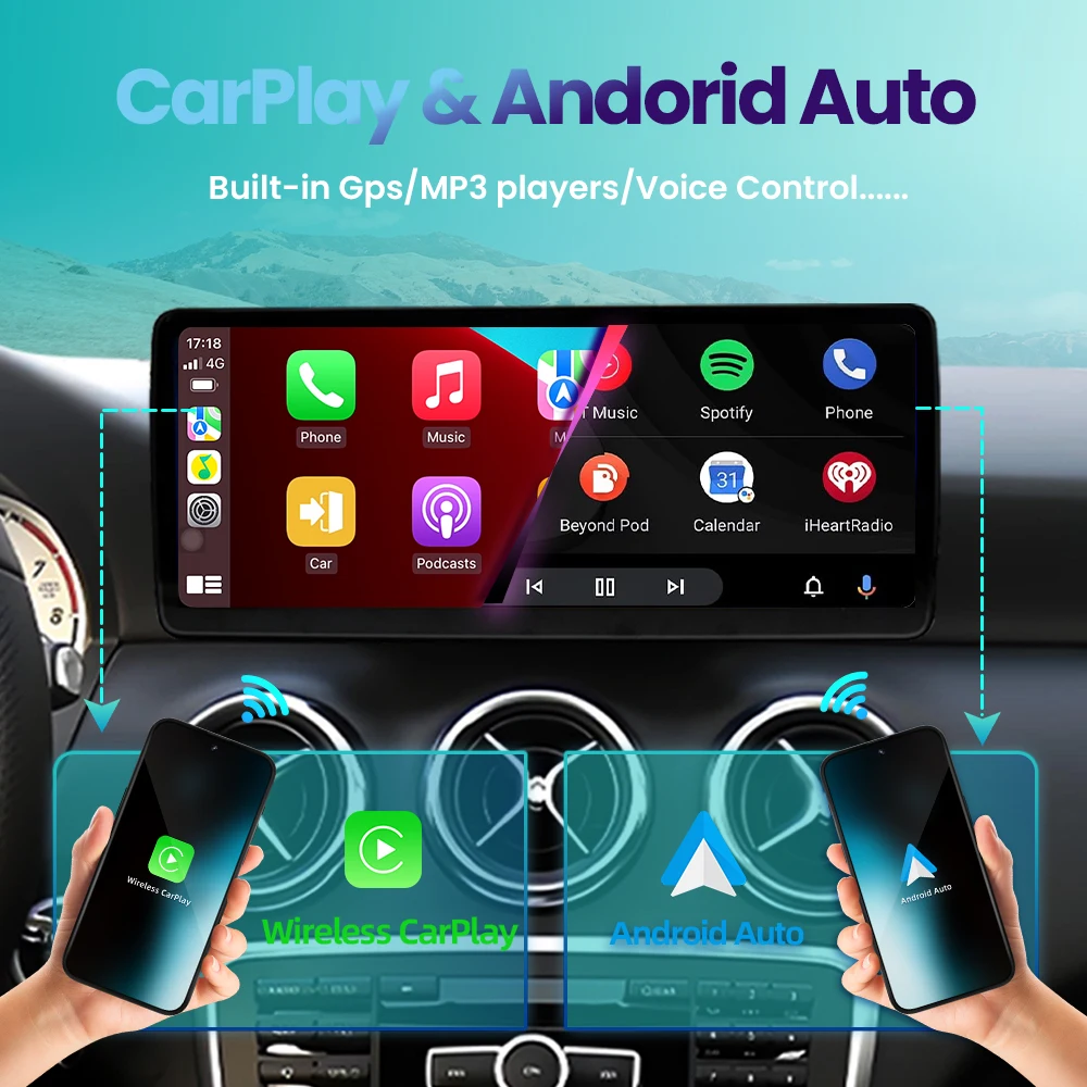 BONROAD Wireless Carplay Linux Screen for Mercedes Benz W205 GLC A C V Class W447 GPS With Android Auto Airplay Car Multimedia