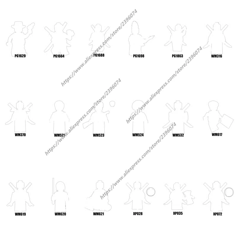 Фигурки-конструкторы PG1629 PG1664 PG1688 PG1698 PG1863 WM316 WM370 WM521 WM523 WM524 WM532 Series-053, 1 шт.