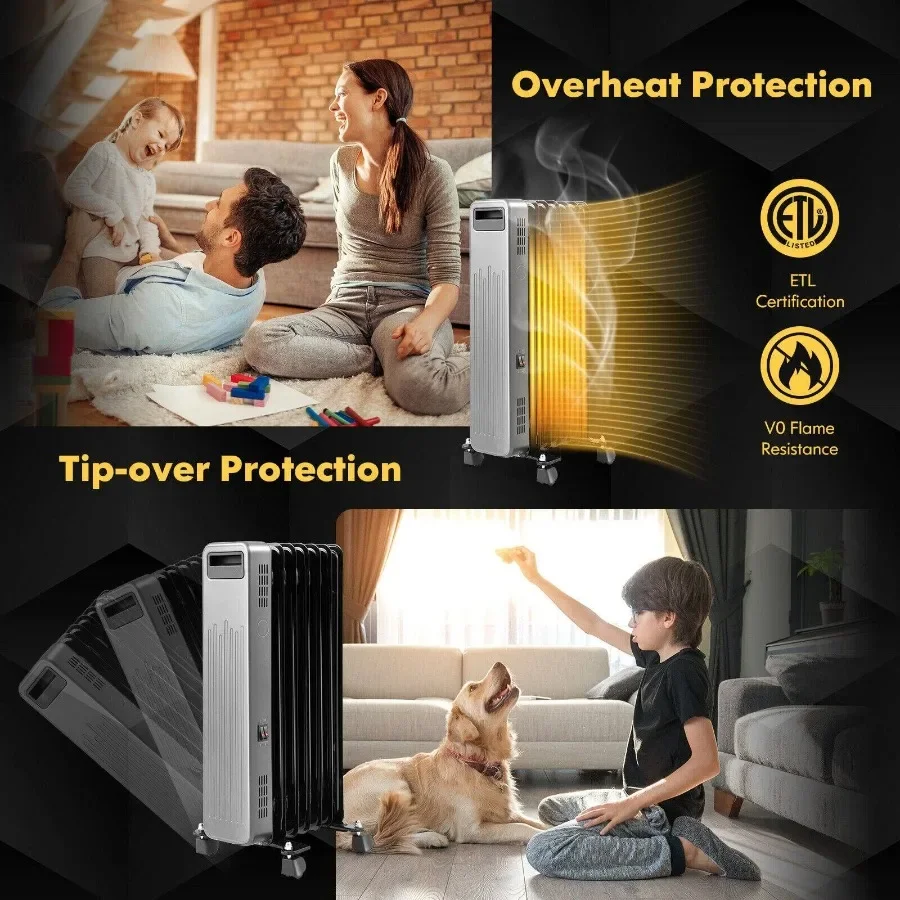 Calentador de radiador portátil lleno de aceite de 1500 W para el hogar y la oficina