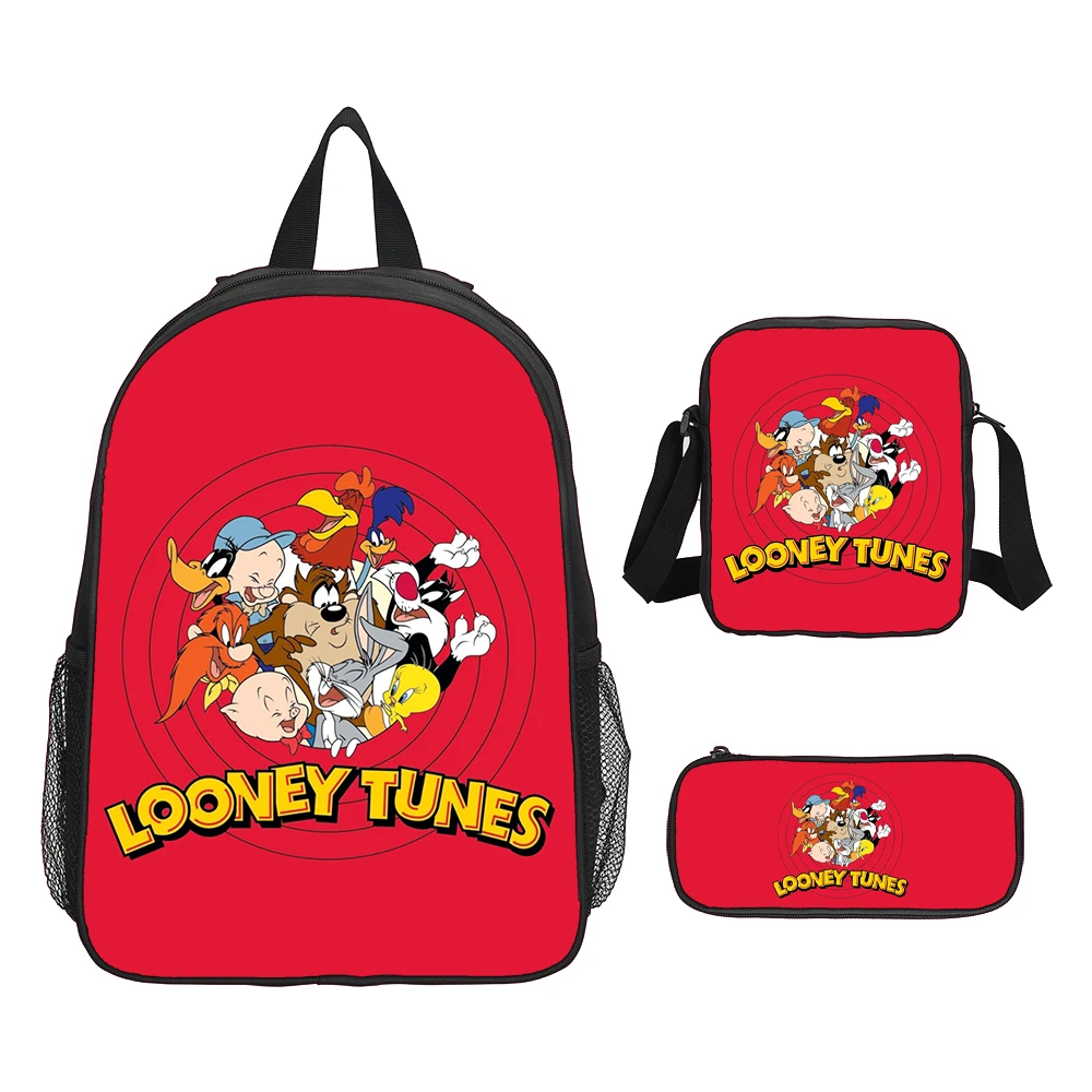 3 pcs Set Looney Tunes Child Backpack,Shoulder Bags, Pencil Bags, Light Weight School Backpack, Bags for Boys Girls Best Gift