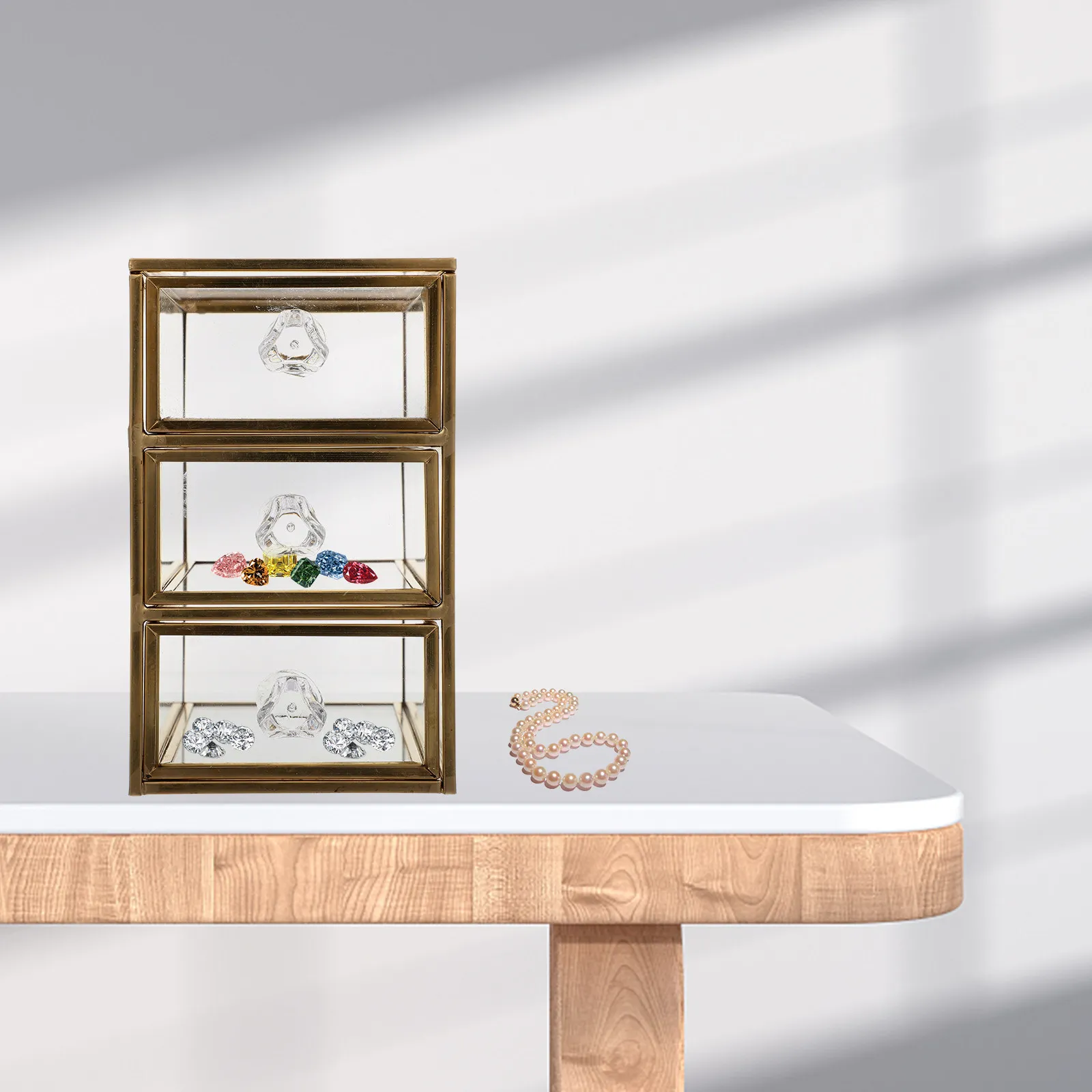 

Трехуровневый органайзер для украшений с прозрачными ящиками, пылезащитный, для помады, ожерелий, лаков для ногтей, настольный
