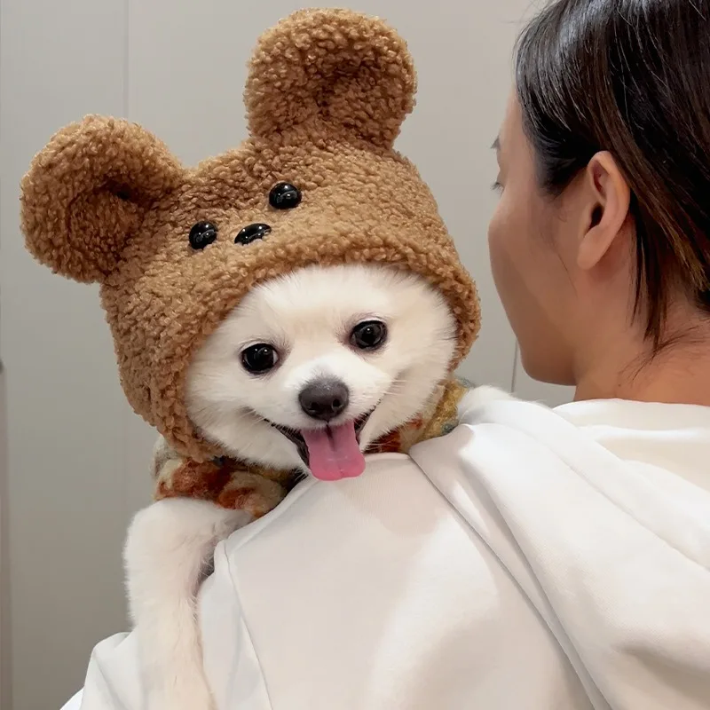 Teddy Cartoon Hoodie Pet Dog Winter Clothes Bichon  Outdoor Warmth-Retaining Cotton Coat Trendy Sleeveless Clothes for Puppies