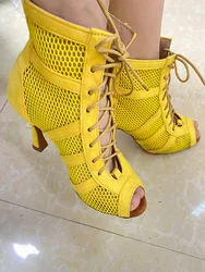 Women Latin Ballroom Dancing Booties Yellow Suede New style Made Soft Insole Latin Dance Shoes Dance High Heels 3inch 4inch