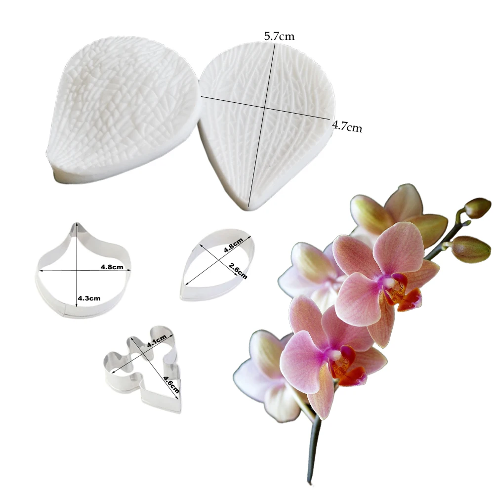 5PCS  Orchid Petal Veiners &Cutters Silicone Mould Chocolate Fondant Sugar Paper Clay Cake Decorating Tools форма для випікання