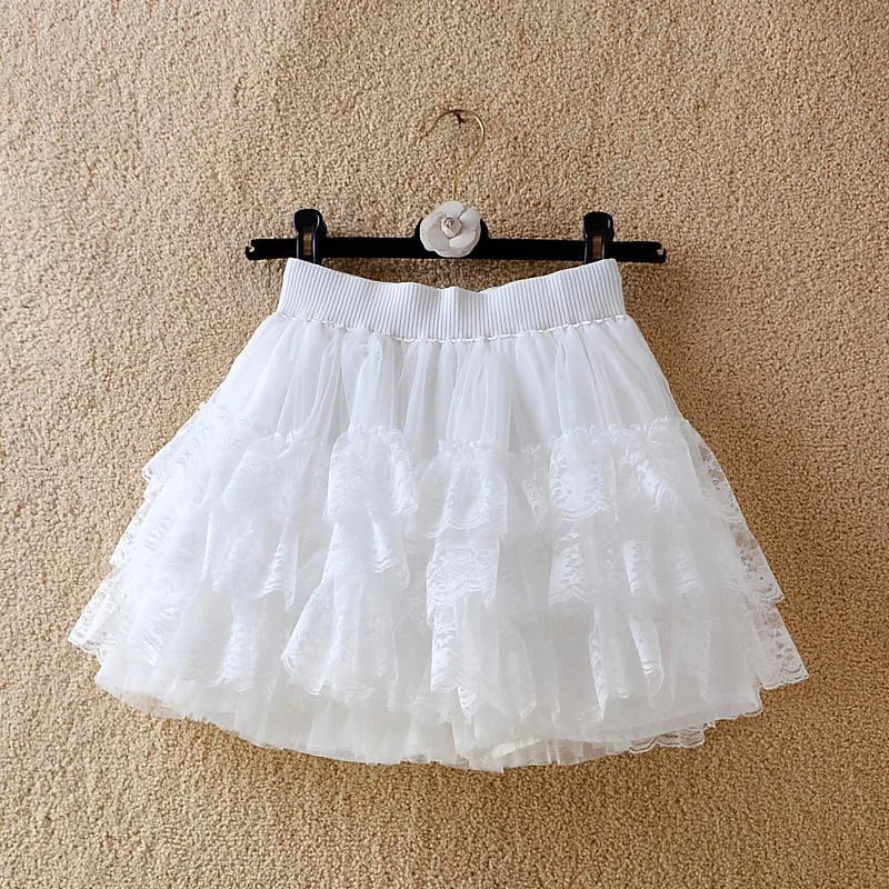 

Summer Lace Mesh Cake Short Skirt White Black A-line High Waist Evening Nigth Party Sexy Dance Tulle Mini Skirt Women falda