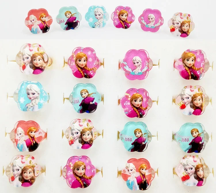 5pcs Disney Frozen Kid Rings Cartoon Princess Elsa Anna Acrylic Rings Girls Baby Toys Jewellery Party Decor Toys Birthday Gifts