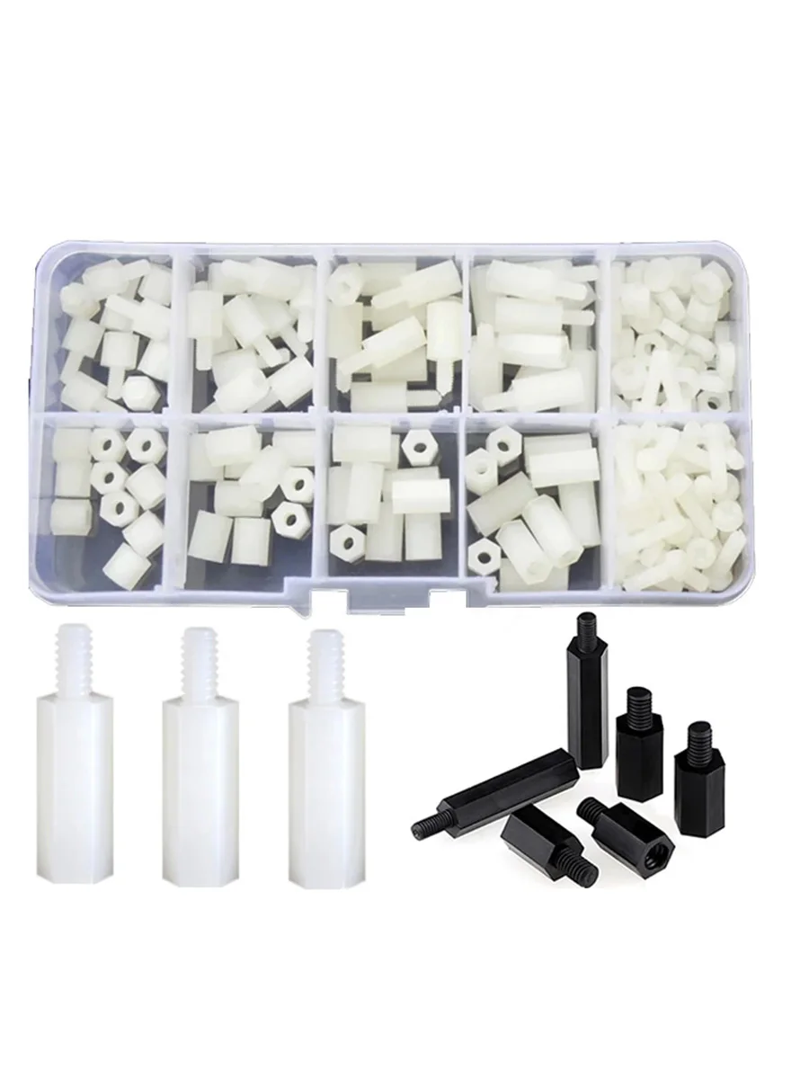 M2 M2.5 M3 M4 200pcs/ White Black Hex Nylon Standoff Spacer Set PCB Motherboard Column Bolt Plastic Screws Nut Assortment Kit