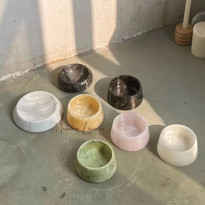 Luxury Jade Pet Bowl Cat and Dog Food Basin Natural Marble Onyx Bowl Decoration Customization