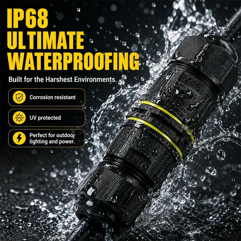 IP68 M16 Waterproof Cable Connector 2/3Pin Screw Wiring Terminal 3-10mm Electrical Junction Box Outdoor