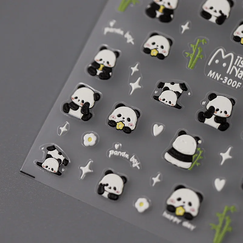 1 Sheet Frosted Cute Panda Eating Bamboo Nail Sticker Self-adhesive Cartoon 3d Nail Decals of New Technology DIY Manicure Decor