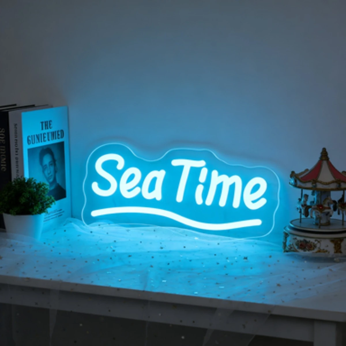 

Светодиодная неоновая вывеска Sea Time Cloud для декора стен, USB-светильник с регулируемой яркостью, синее свечение, неоновая подсветка для ванной, детской, спальни, декор в морской тематике