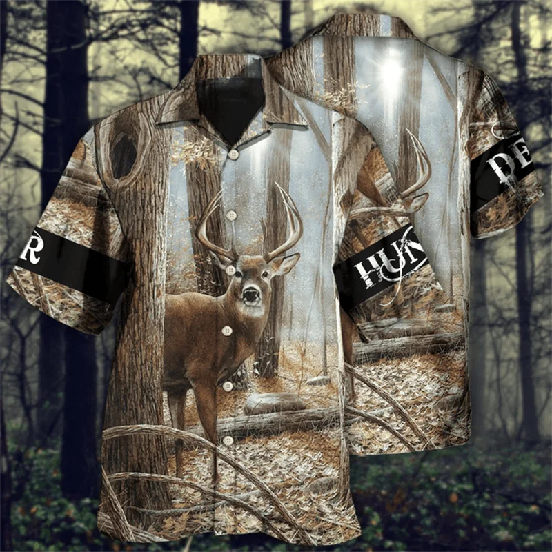 

Trees Hunting From Forest 3D Print T Shirt Casual Funny Men Tee Shirt Summer Women Lapel Short-Sleeve Unisex Streetwear Shirts