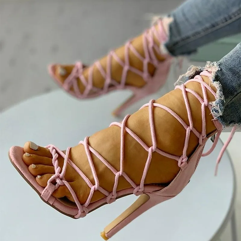 Women's Sandals Cross Strap High Heels 2026 Sexy Open Toe Plus Size Pumps Back Zipper Sandals Pointed Toe Stiletto Women Shoes image 3