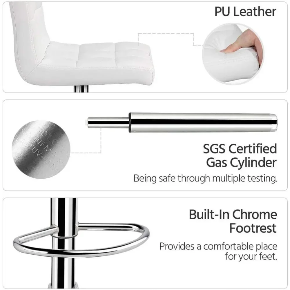 Набор из 2 барных стульев, регулируемые поворотные барные стулья из искусственной кожи, безрукий гидравлический барный стул для кухонной стойки, стулья для кухонного острова