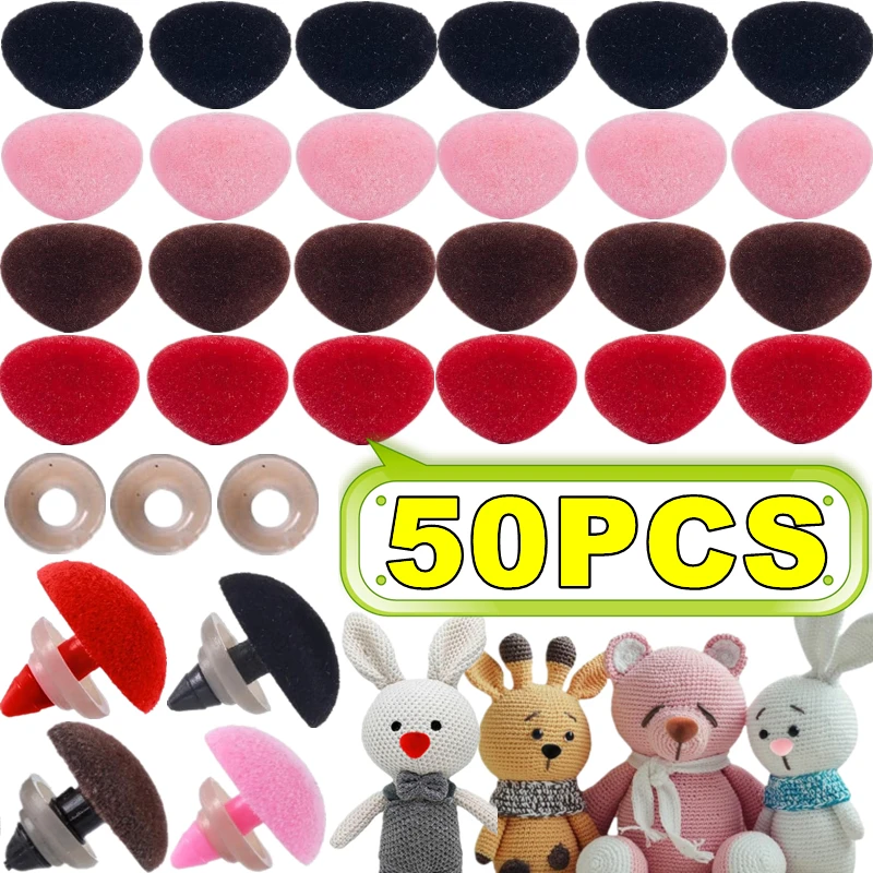 

50PCS Plastic Safety Noses For Crochet Toys Amigurumi Pink/Red/Black/Brown Nose with soft washer Animal Bear Puppet Dolls Toys