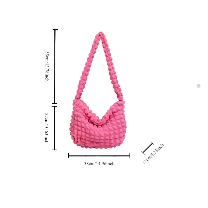 Plaid Quilted Shoulder Bag Cute Pleated Bubbles Large Capacity Underarm Bag Embroidered Solid Color Crossbody Bag Women