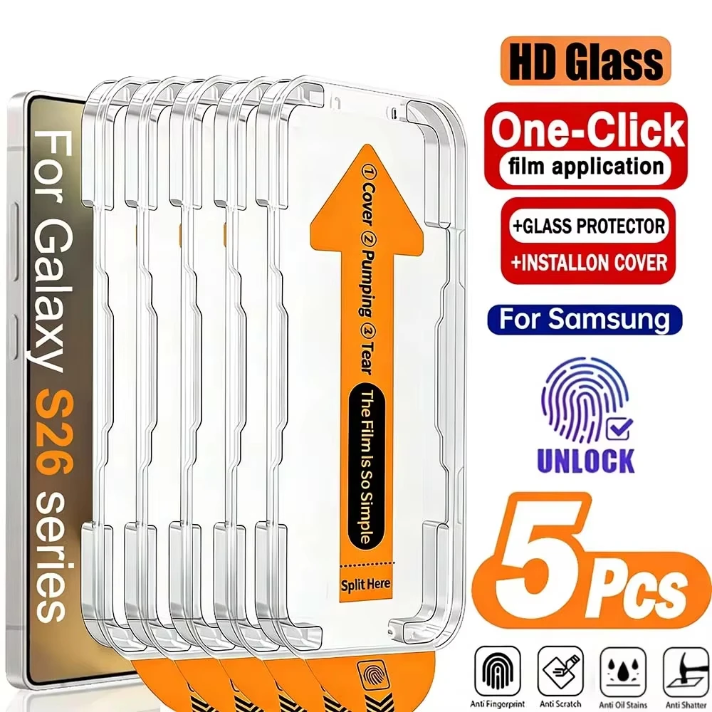 5PCS Oleophobic Coating Dust Free Easy Installation Screen Protector For Samsung S25 S26 Ultra S21 S22 S23 S24 Plus FE HD Glass