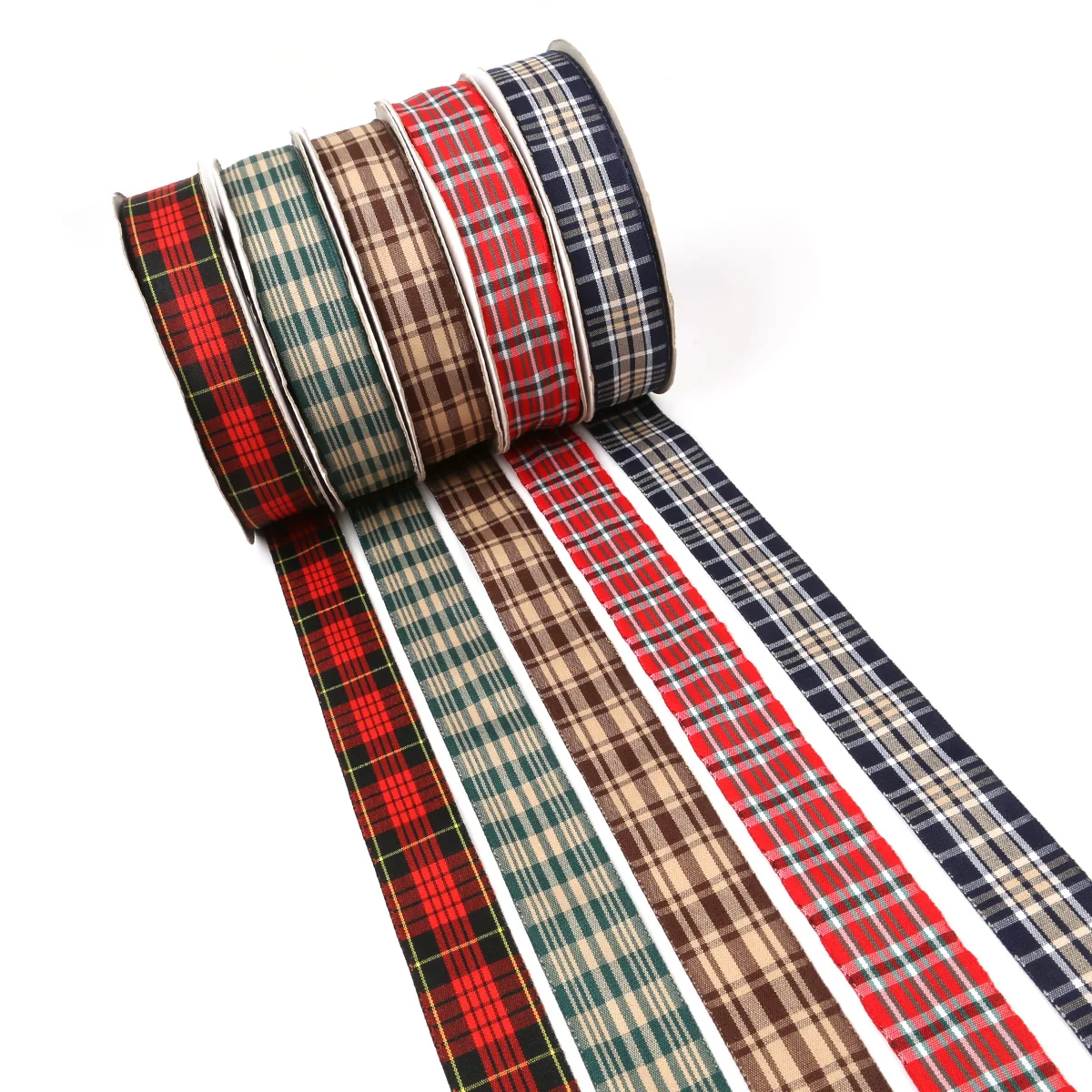 5Yards/Bag 2.5cm Multiple Options Scottish Plaid Grid Printed Ribbon for DIY Home Decoration Gift Wrapping Christmas Ribbons