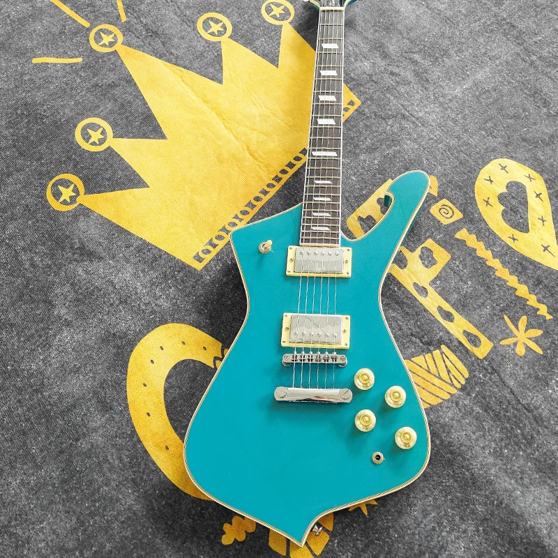Stunningly shaped electric guitar with eye-catching looks, metallic blue gloss finish + gold hardware, delivering fierce tones f