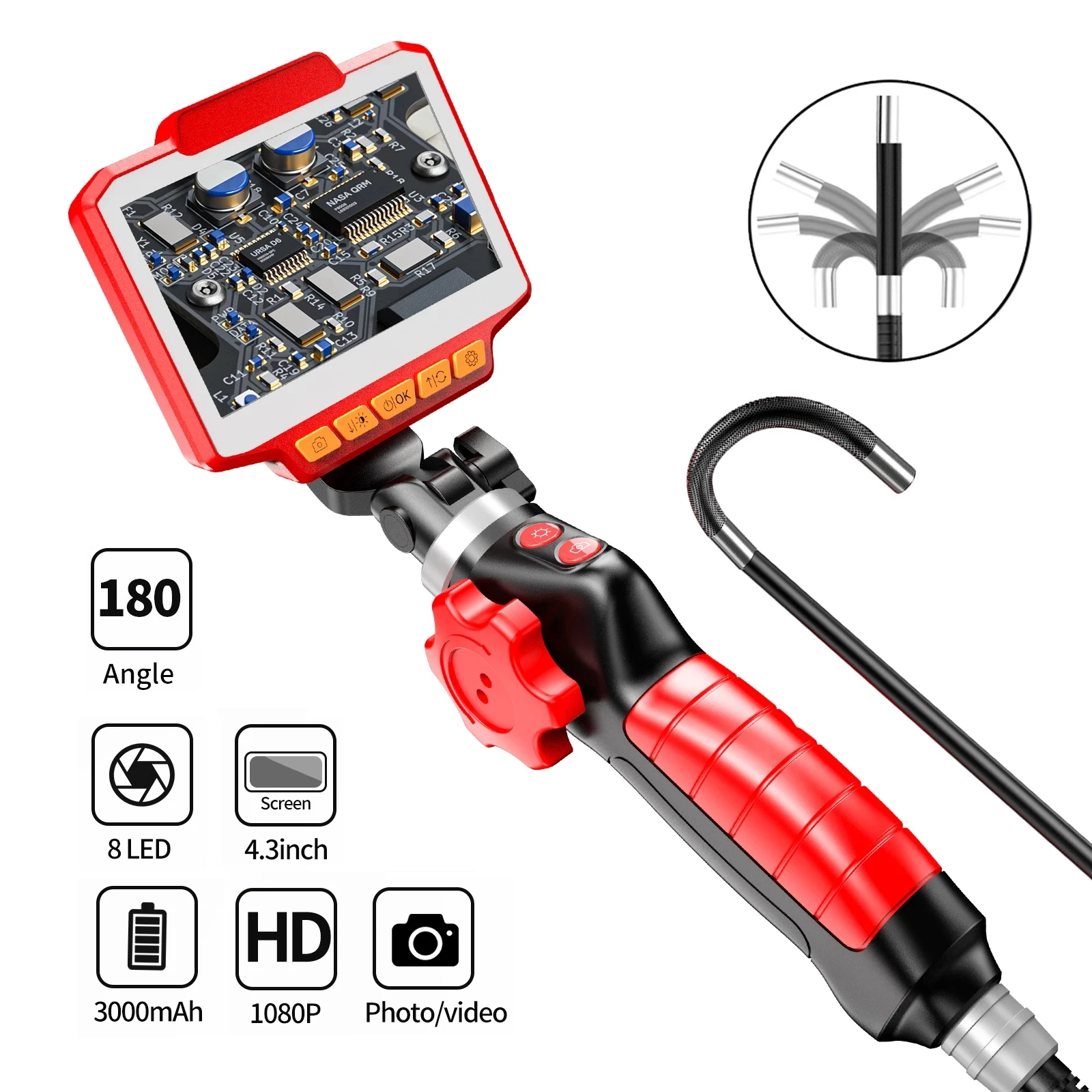 

4.3Inch IPS Screen 2MP 1080P 180Degree Two Way Articulate Steering Industrial Endoscope CMOS Borescope Digial Microscope Camera