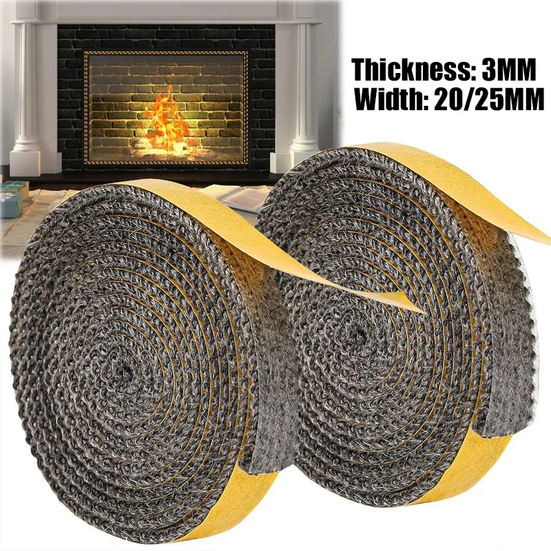 20/25mm Flat Self Adhesive Wood Stove Gasket Tape Fiberglass Fireplace Door Gasket for Indoor Wood Burning Pellet Stove Smokers