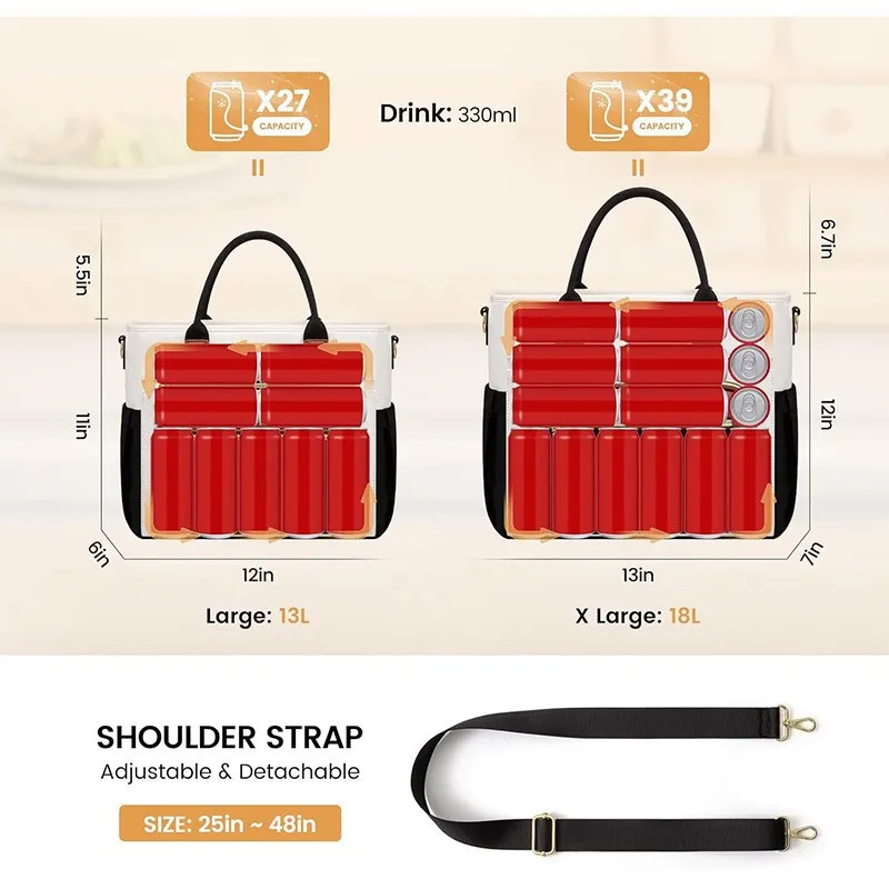 Lunch Tote Bag Contrasting Color Work Lunch Insulated Bag Women Crossbody Shoulder Purse Multi‑Pocket Refrigerated Handbag