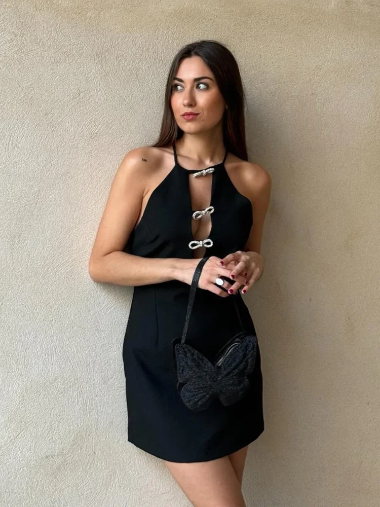 女性のための光沢のあるダイヤモンドの弓のトップ,白いホルタートップ,透かし彫りのタンクトップ,ホルタートップ,ホルタートップ,スリムな女性のクラブウェア,y2k,夏,2024