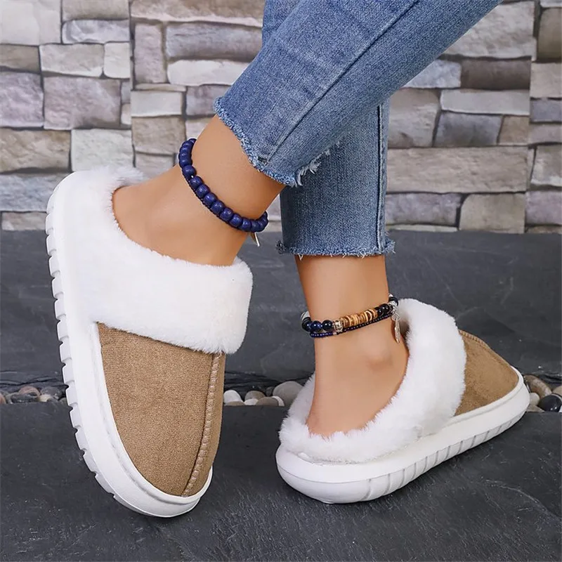 COOTELILI 2024 Winter Faux Suede House Slippers Women Warm Designer Platform Shoes Woman Flats Furry Slip on  Plus Size 41 42 43