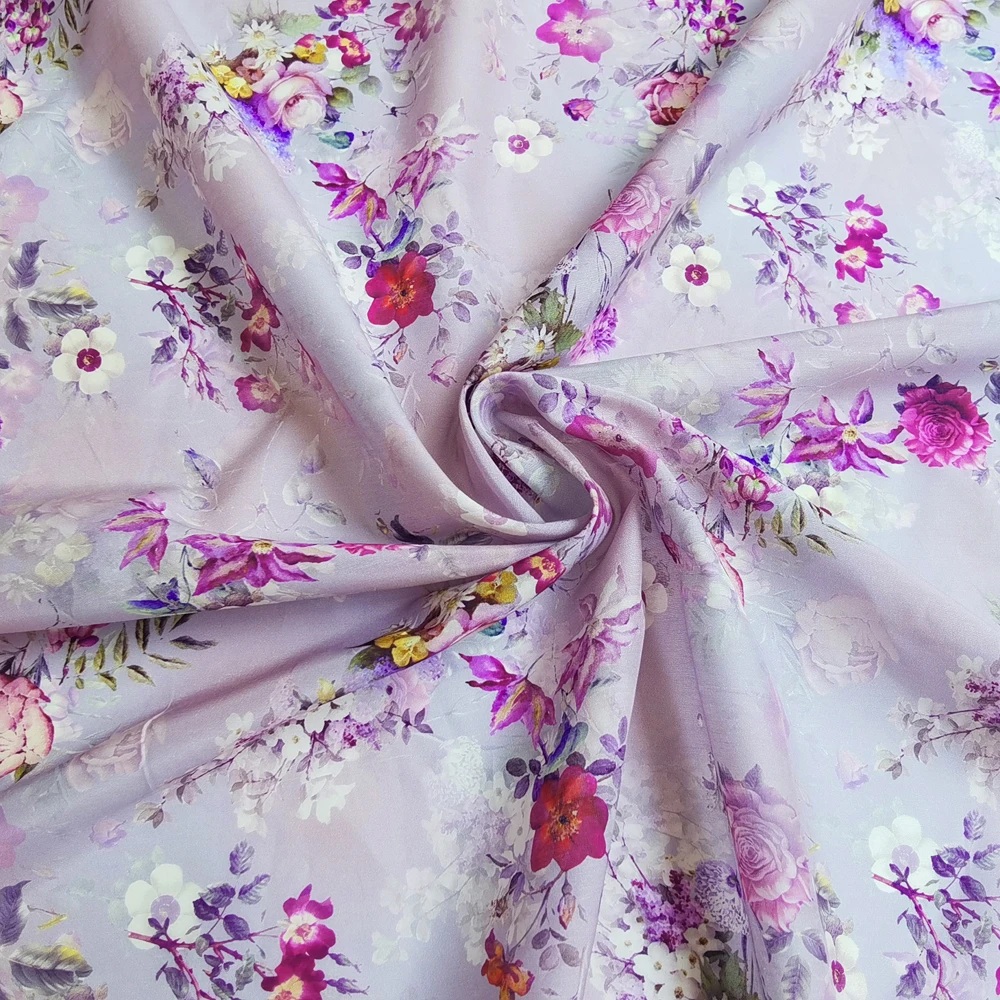 1 meter X 1.35 meter Lavender Floral Dress Material Soft Natural Silk Cotton Fabric For Dress Shirt