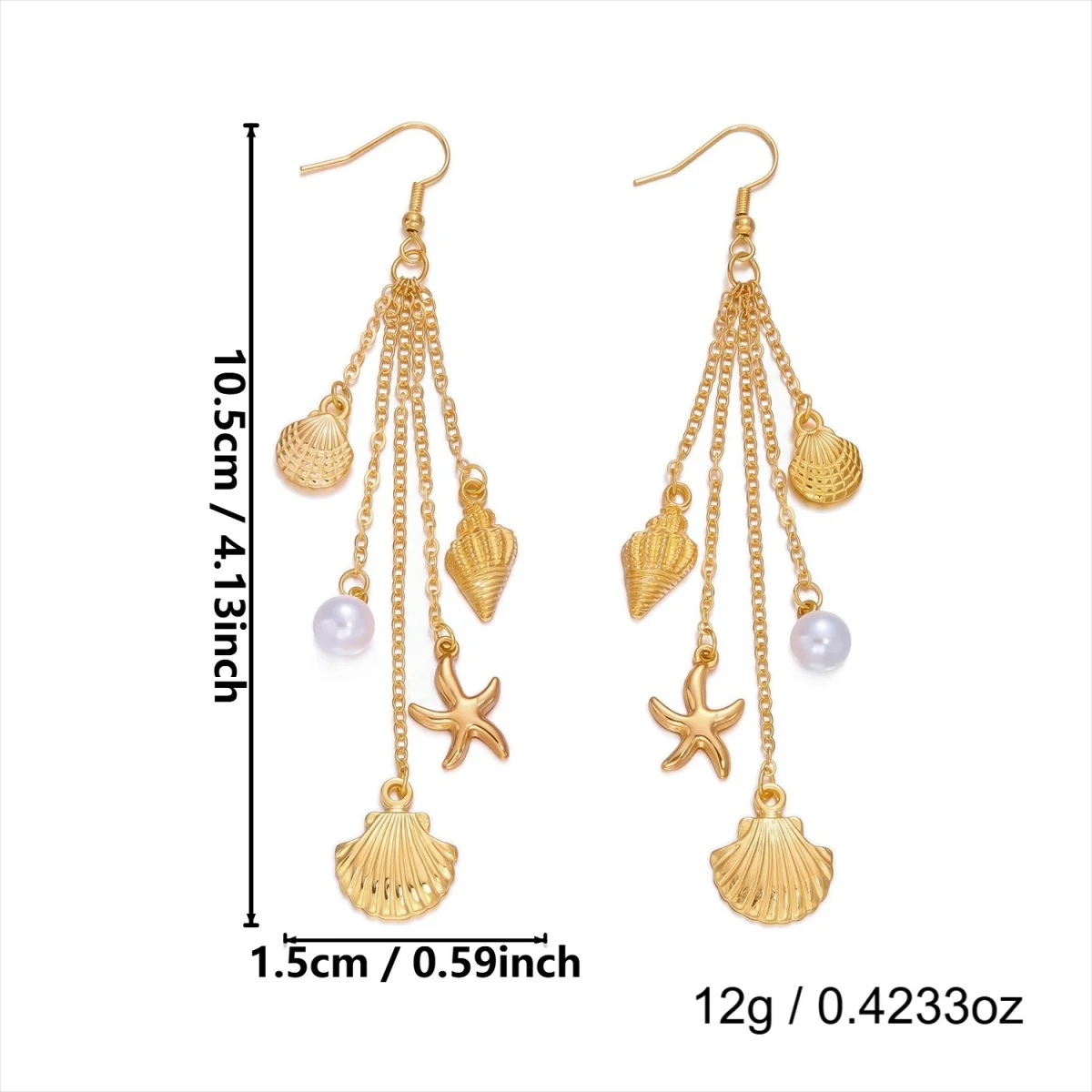Ozean-Urlaub Seestern Muschel Seepferdchen Imitationsperlen Tropfenohrringe für Damen und Herren Böhmische Muschelohrringe Sommer Strand Schmuck – Detail 28