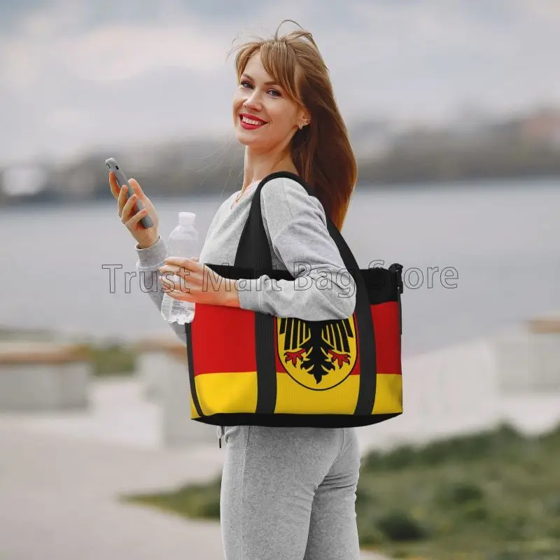 Tas Duffle perjalanan motif bendera negara Jerman tas Tote bagasi perjalanan Overnight tas Weekender ringan tahan air untuk pria wanita