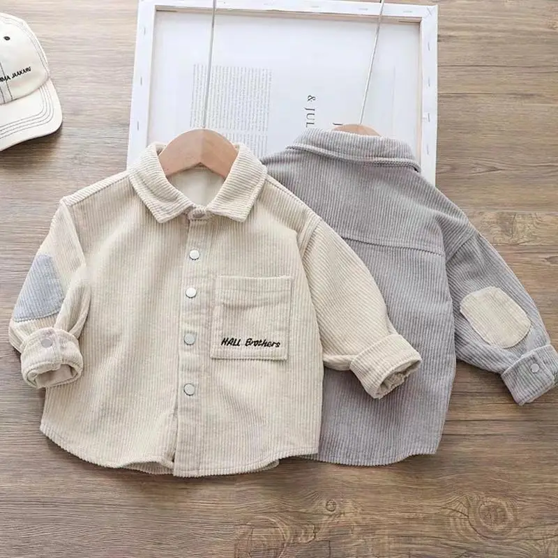 2024 Boys\' Spring and Autumn Shirt Fashion Corduroy Coat Children\'s Baby Boys\' Shirt Autumn Top,W112