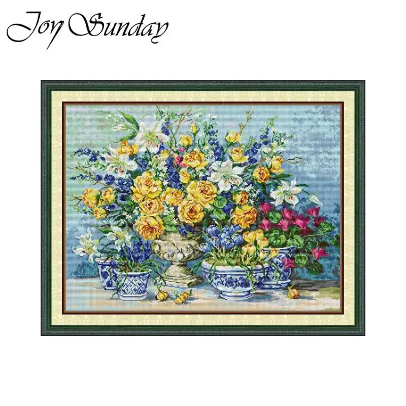 

Joy Sunday Cross Stitch Kit Golden Rose HD Patterns Printed Counted Fabric Aida 16CT 14CT 11CT DIY Handraft Embroidery Set New