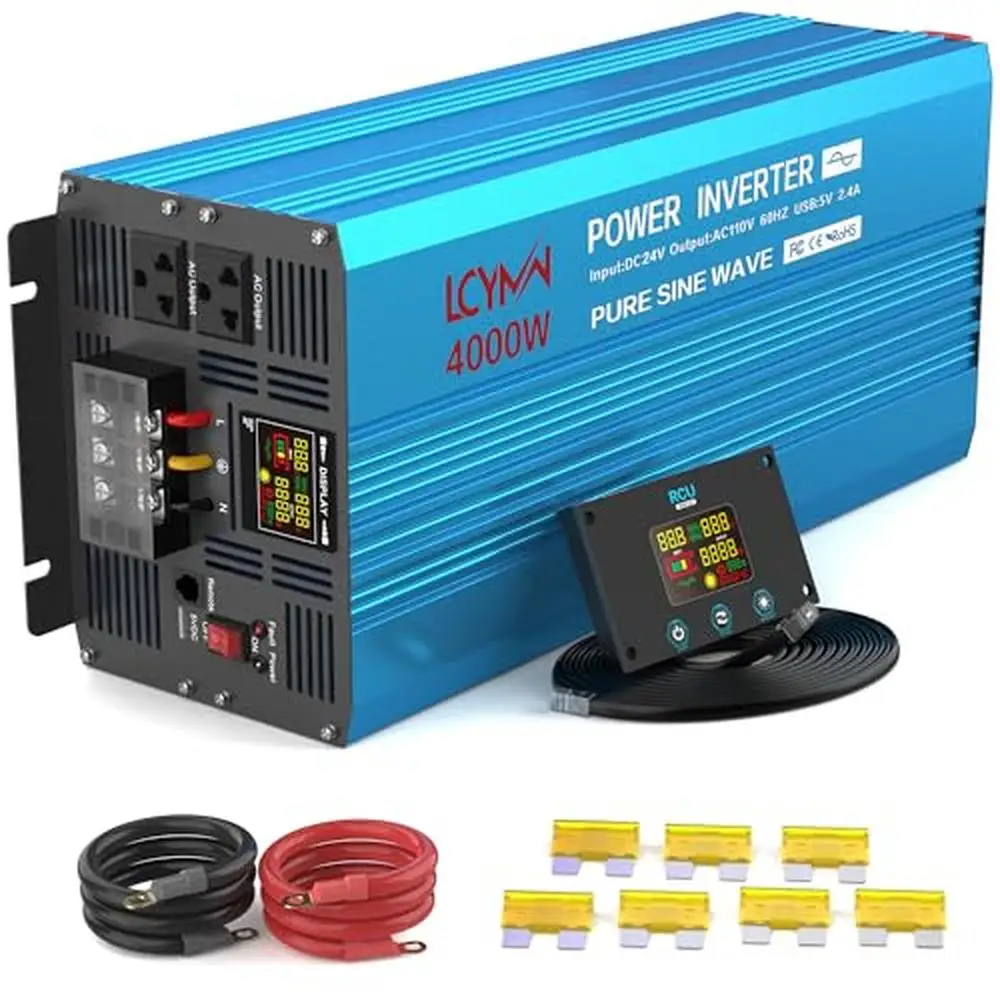 

4000W Pure Sine Wave Inverter DC 12V to 110/120V AC with 2 Outlets QC3.0 USB LCD Display and Remote Control Vehicles Home Solar