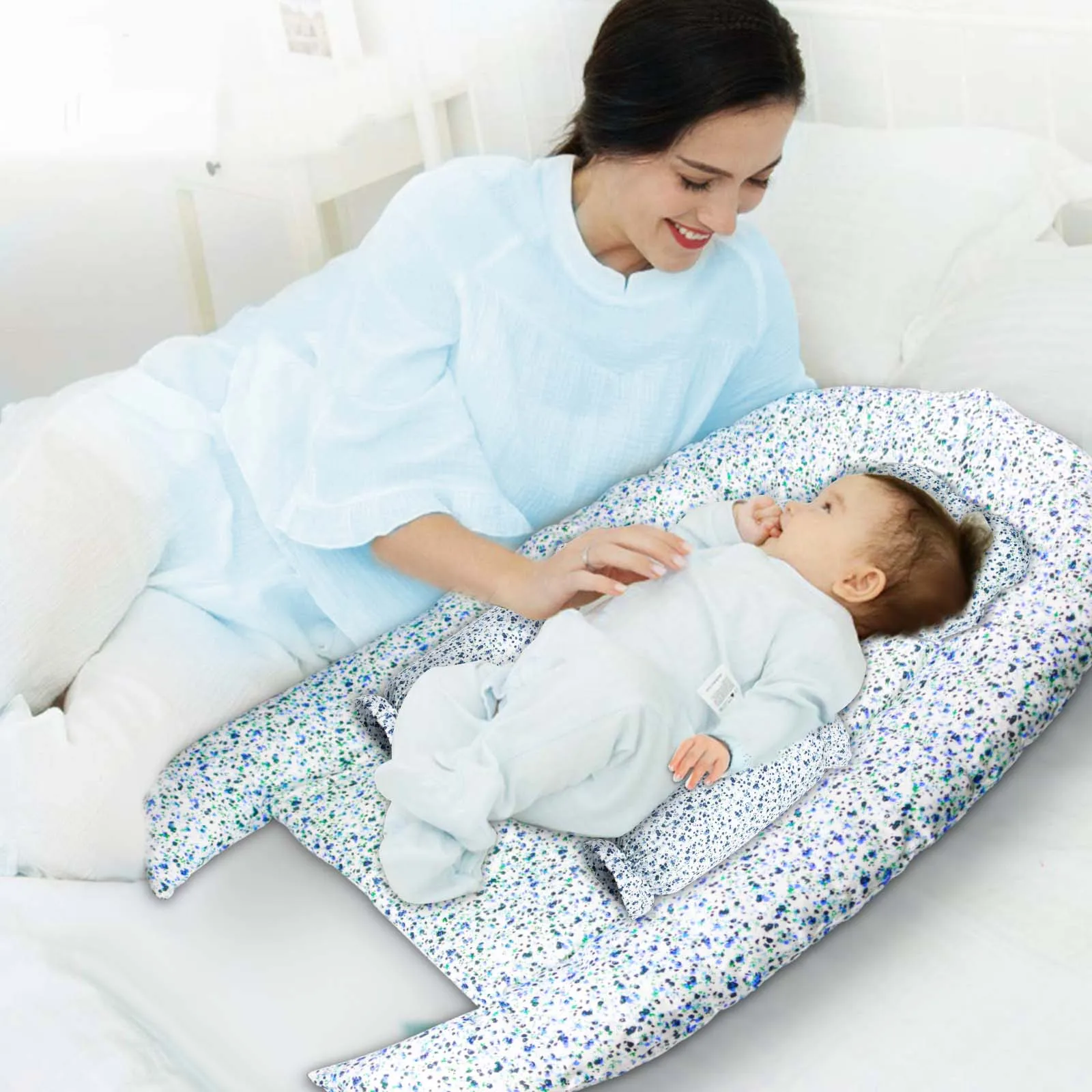 

Подушка-шезлонг для младенцев, чехол для кровати для новорожденных, хлопок с подушкой, безопасный бампер, эргономичный складной портативный чехол для детей 3 месяцев