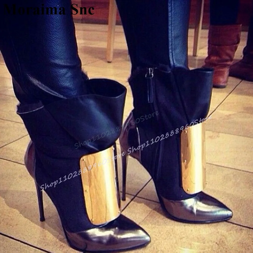 

Trendy Mixed Color Big Size Metallic Boots Thin High Heel Women Shoes Side Zipper Pointed Toe 2025 Fashion Zapatos Para Mujere