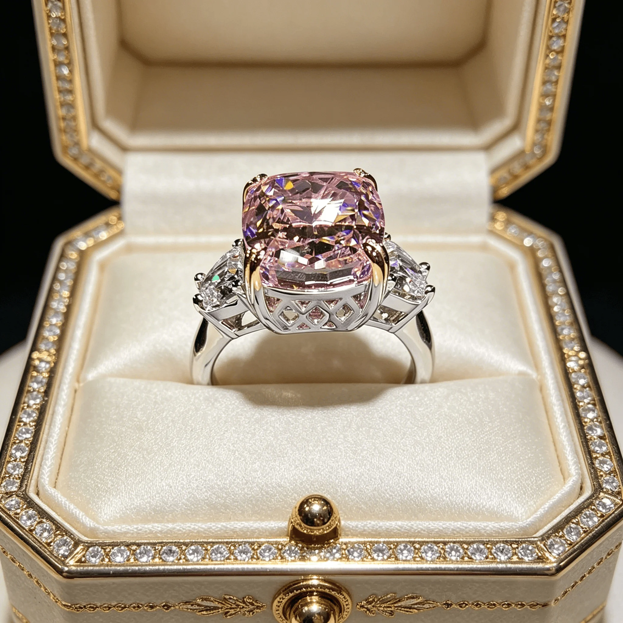 

925 Sterling Silver Light Luxury Super Sparkling Bright Cherry Blossom Pink Cushion Cut Square Diamond Ring for Women, Party
