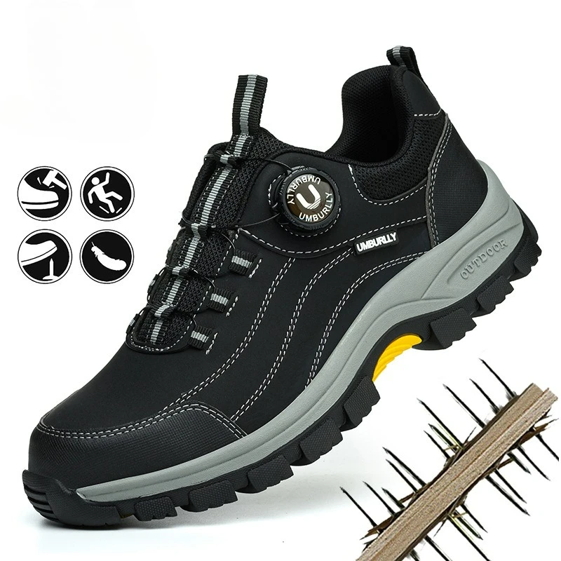 Mens Safety Shoes Anti-Puncture Anti-Smashing Work Shoes Fashion Rotating Button Protective Shoes Zapatos De Seguridad De Hombre