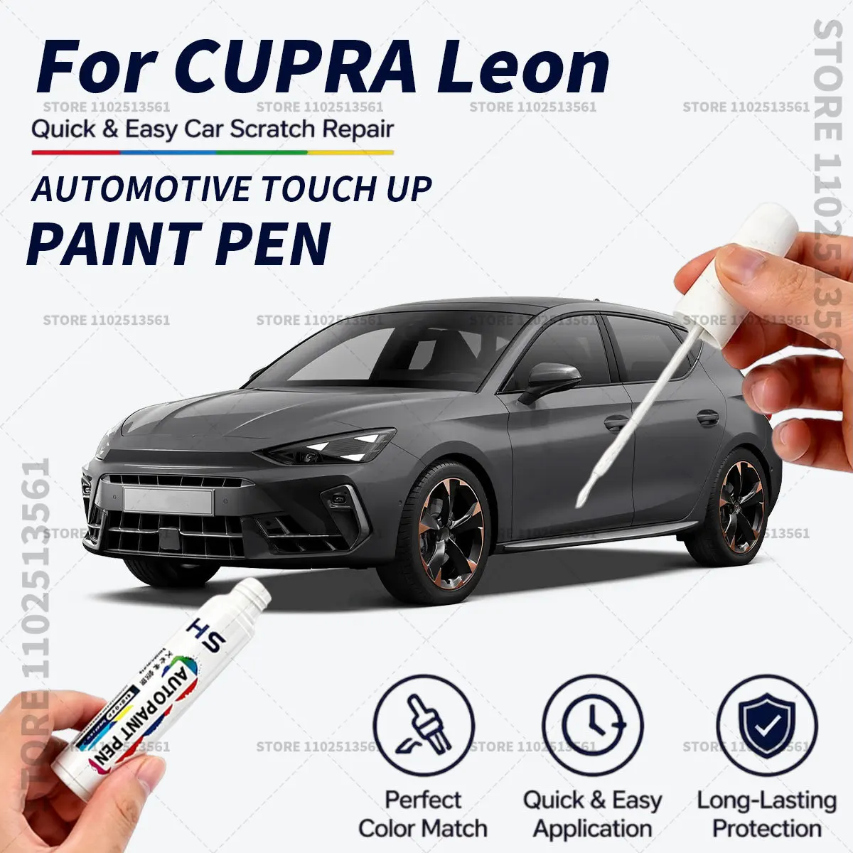 For CUPRA Leon Quick Dry Car Touch Up Paint Pen Auto Scratch Repair Brush for Paint Chips Scratches and Scuffs Black White Grey