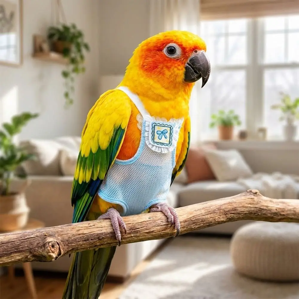 Washable Breathable Mesh Pet Parrot Diaper Adjustable Snap-Closure Parrot Nappy Cartoon Pattern Bird Flight Suits Birds Supplies