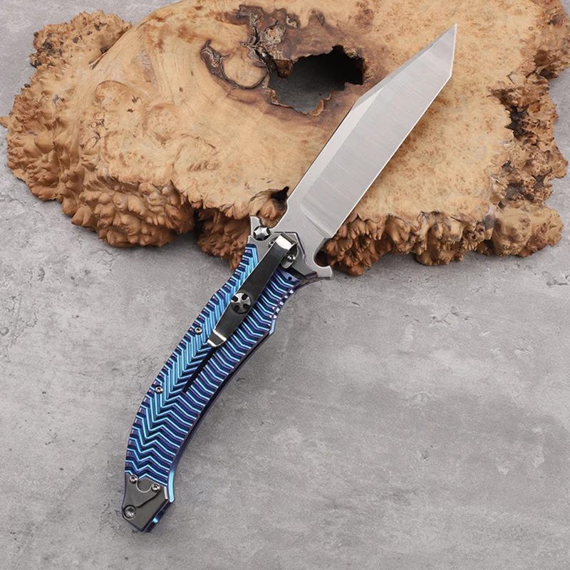 M390 steel titanium alloy handle folding knife for outdoor camping, high survival hardness, sharp heavy-duty self-defense tool