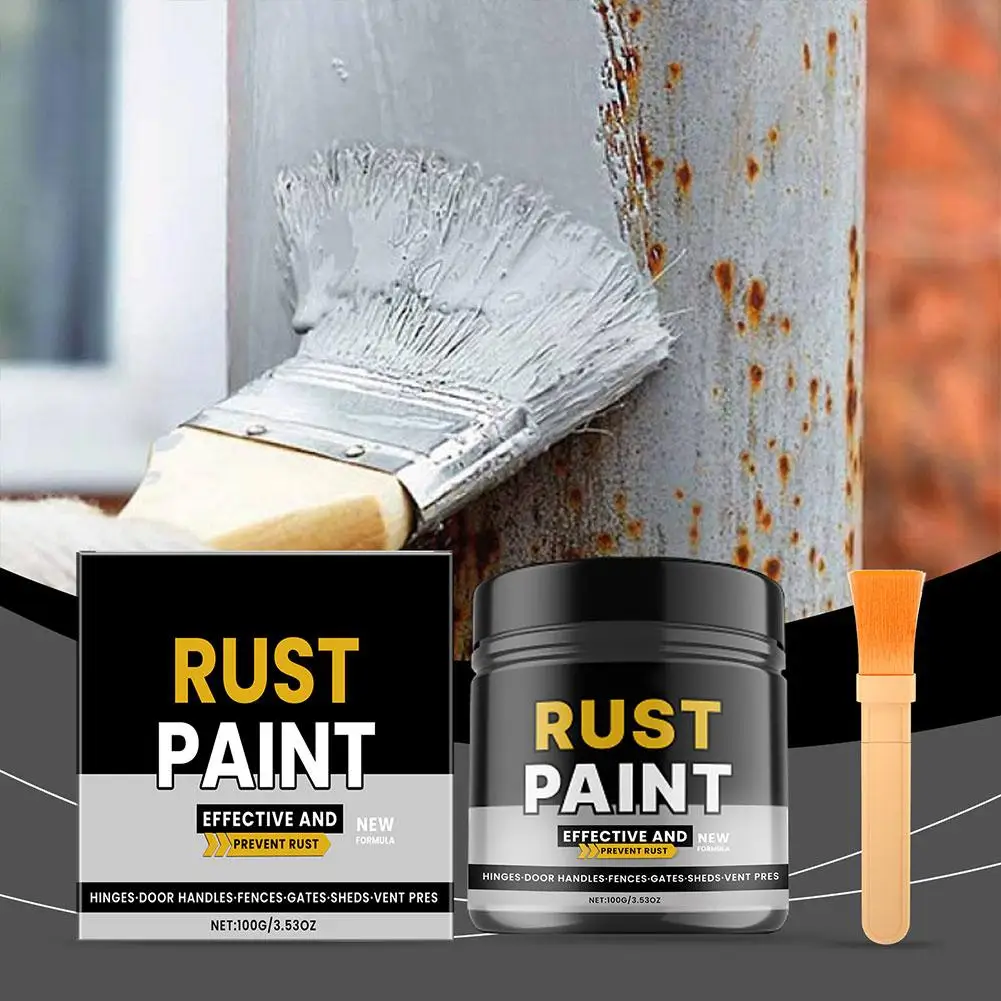 Rust Paint Rust Converter Quick-Drying Anti-Rust Primer with Application Brush Weatherproof Rust Repair Coating for Metal Fences
