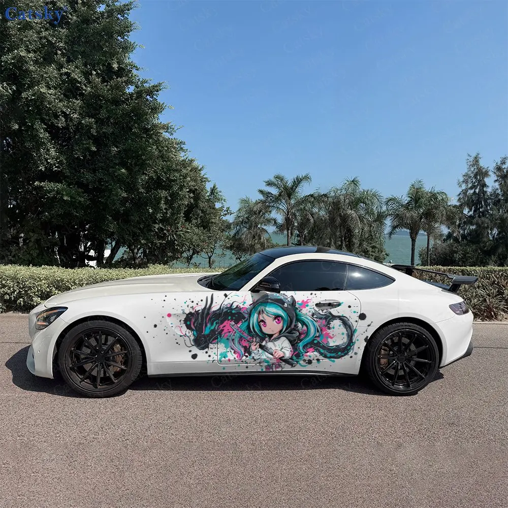 2pcs Cartoon Girl Car Sticker Full Body Decal Decoration Covering Scratches Protect Car Sticker Waterproof Car Vinyl Wraps