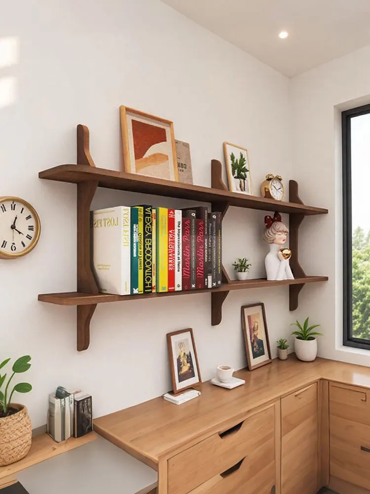 

Tic-tac-toe suspended shelf medium antique solid wood bookshelf wall hanging wall lattice bookcase wall storage locker